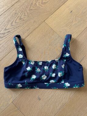 Lands End Draper James Navy Floral Swim Top Size 10